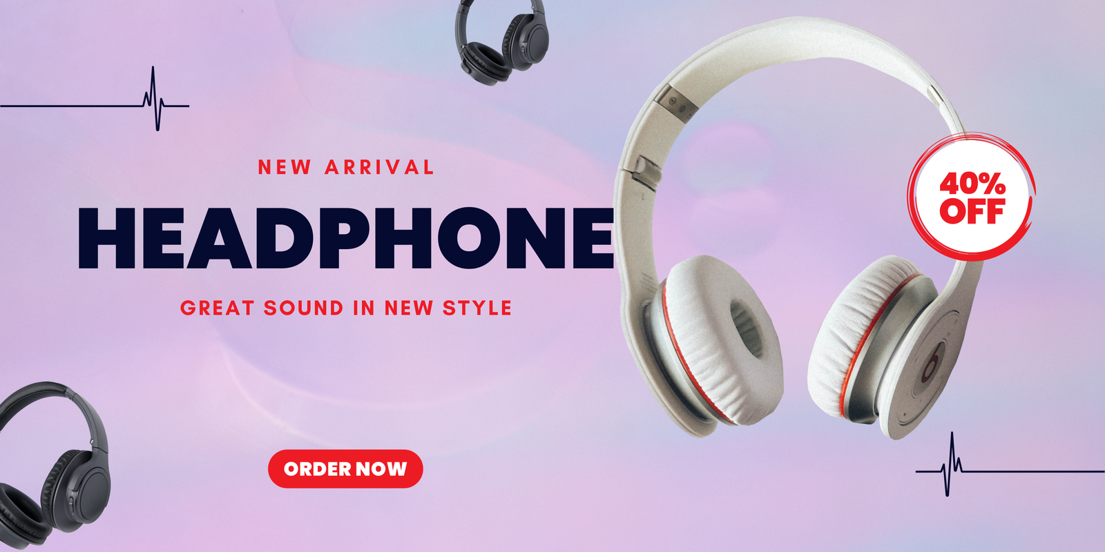 Purple White and Red Modern Headphone Sale Promo Banner